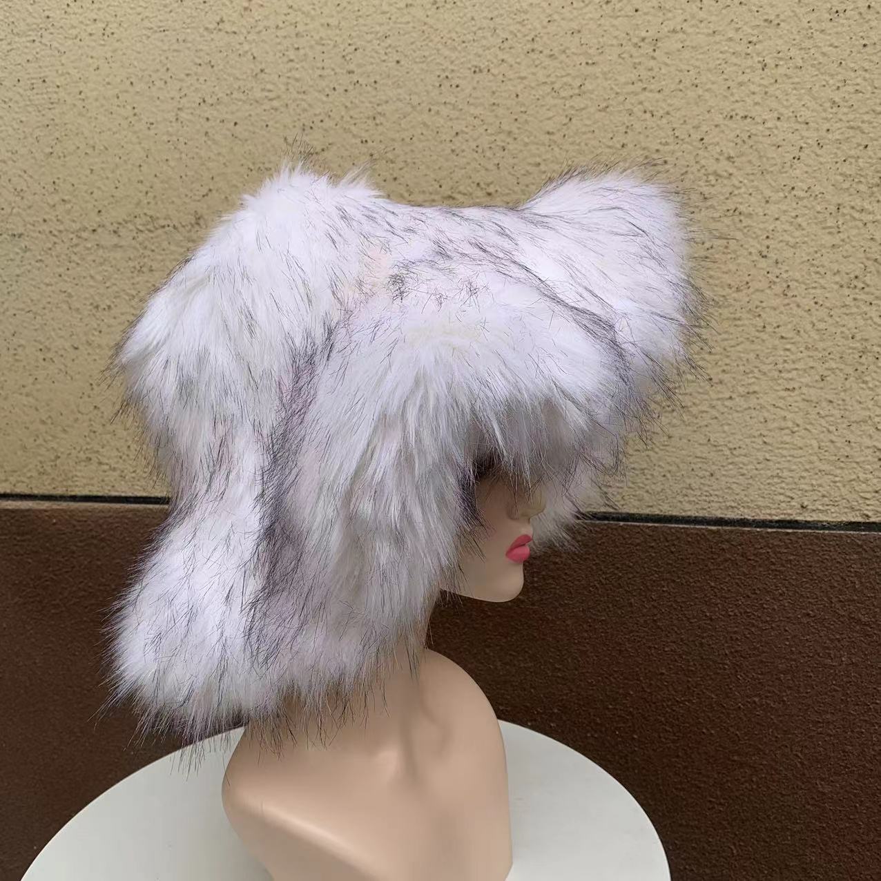 Fur hat large brim basin hat women's winter warm thick fur hat