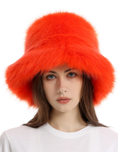 Fisherman hat winter women's solid color large brim basin hat long fur thick warm hat