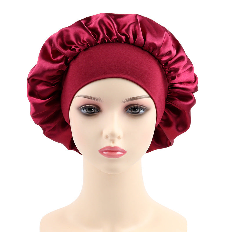 Elastic wide brim sleeping hat fashionable solid color women's hair care hat