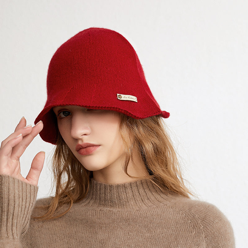 Fashion new cashmere hat women's pure cashmere bucket hat autumn and winter warm wool hat