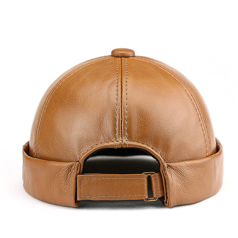 Men's cowhide brimless hat round top melon-shaped hat