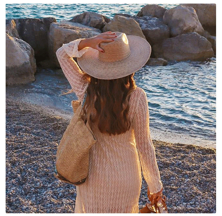 Sunflower grass woven jazz top wide brim straw hat for men and women summer sun protection cowboy hat