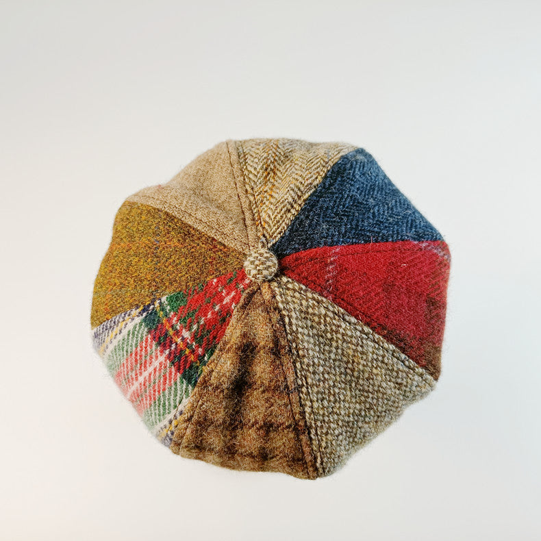 Autumn and winter wool British retro plaid beret octagonal hat bucket hat