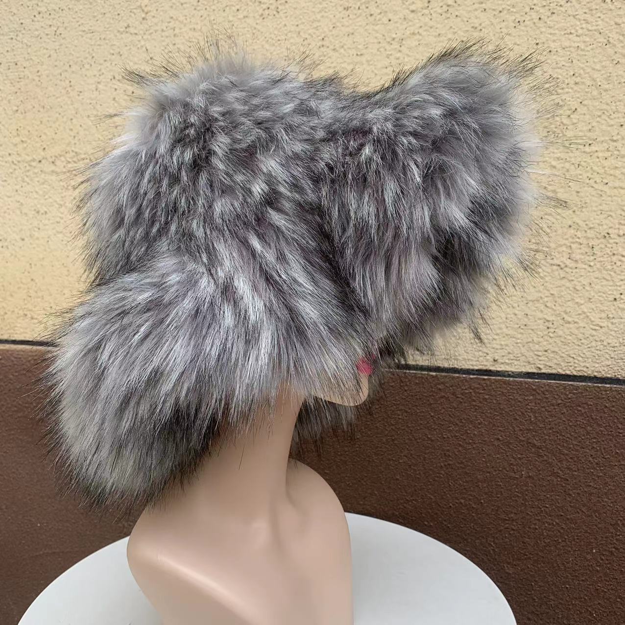 Fur hat large brim basin hat women's winter warm thick fur hat