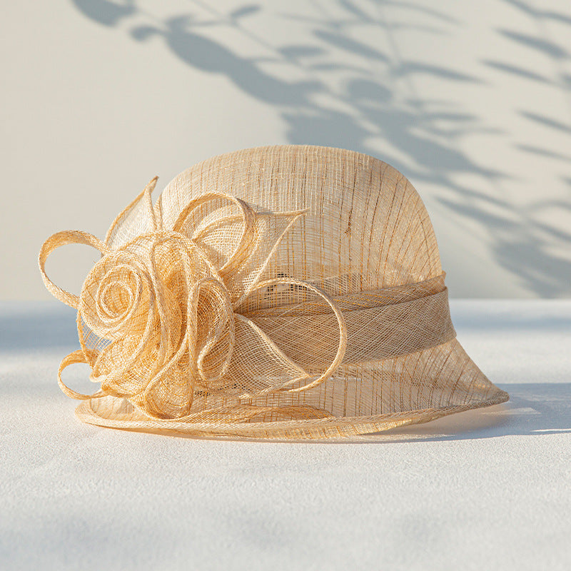 Retro hat women summer elegant flower linen hat sun hat