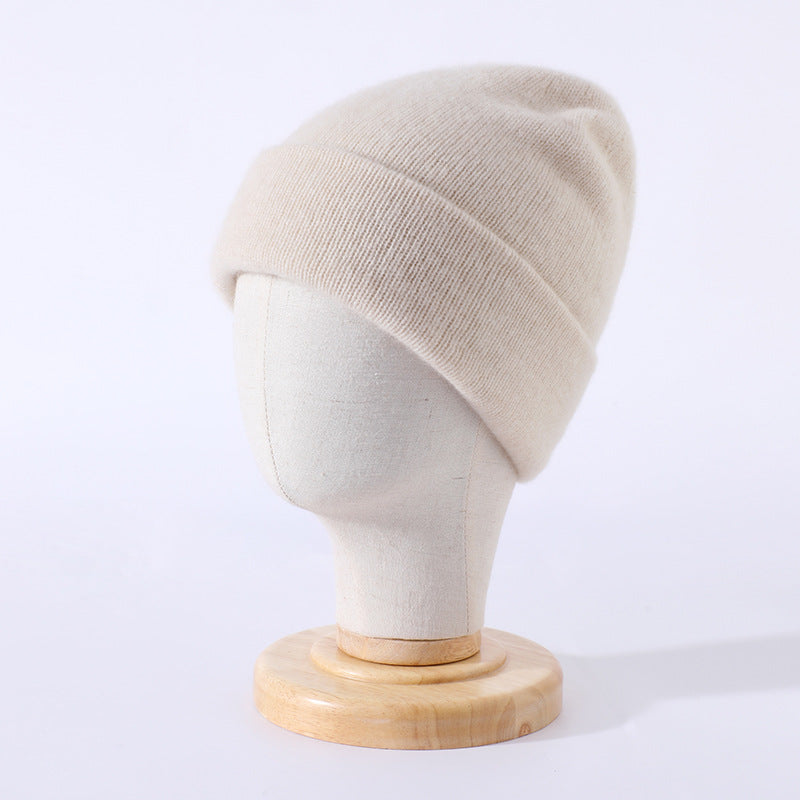 Pure cashmere hat thickened turn-up warm solid color knitted hat for men and women autumn and winter