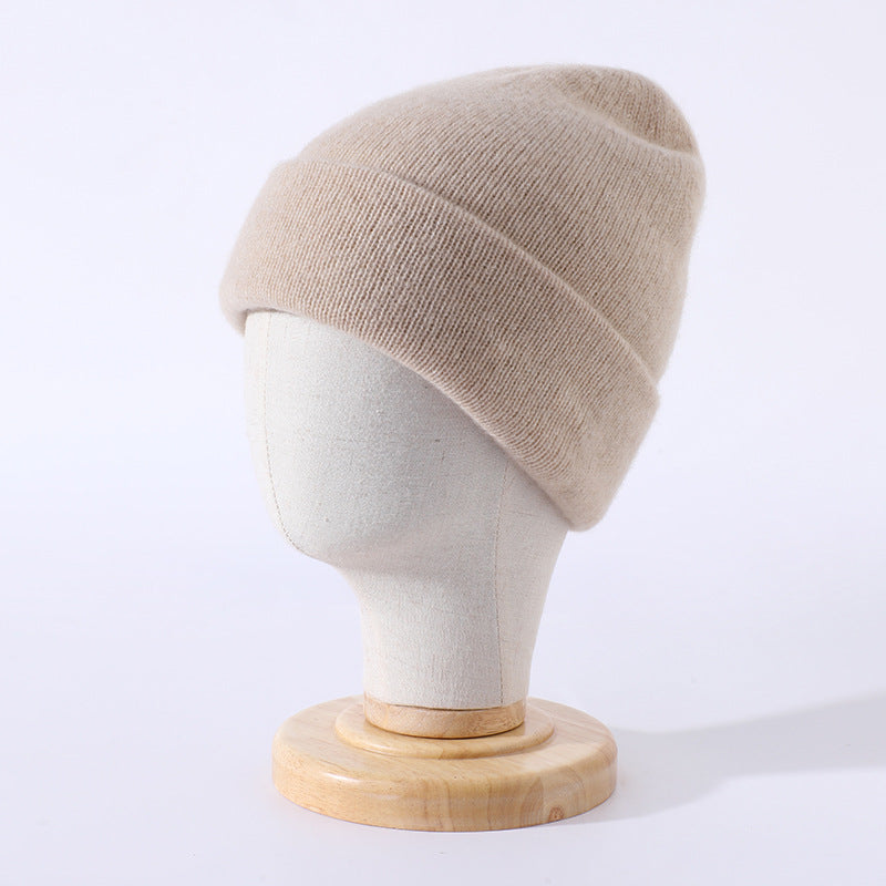 Pure cashmere hat thickened turn-up warm solid color knitted hat for men and women autumn and winter