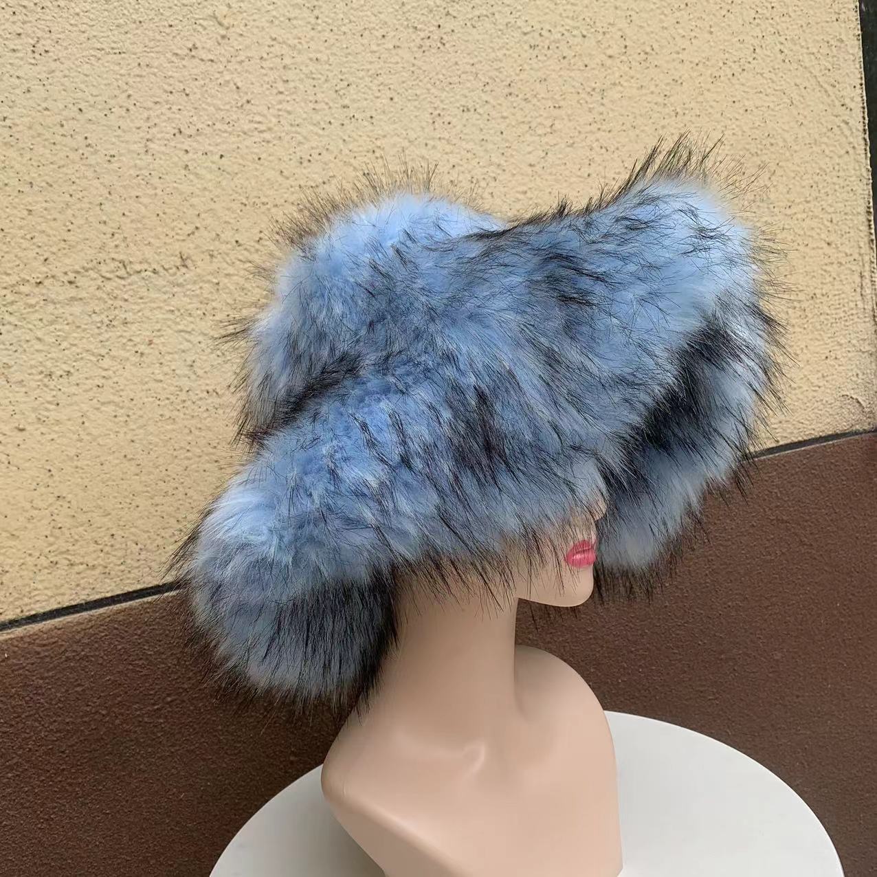 Fur hat large brim basin hat women's winter warm thick fur hat