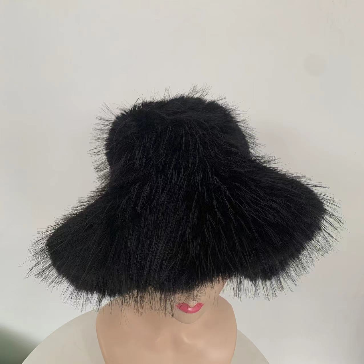 Fur hat large brim basin hat women's winter warm thick fur hat